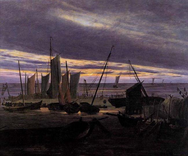 Caspar David Friedrich Boats in the Harbour at Evening France oil painting art